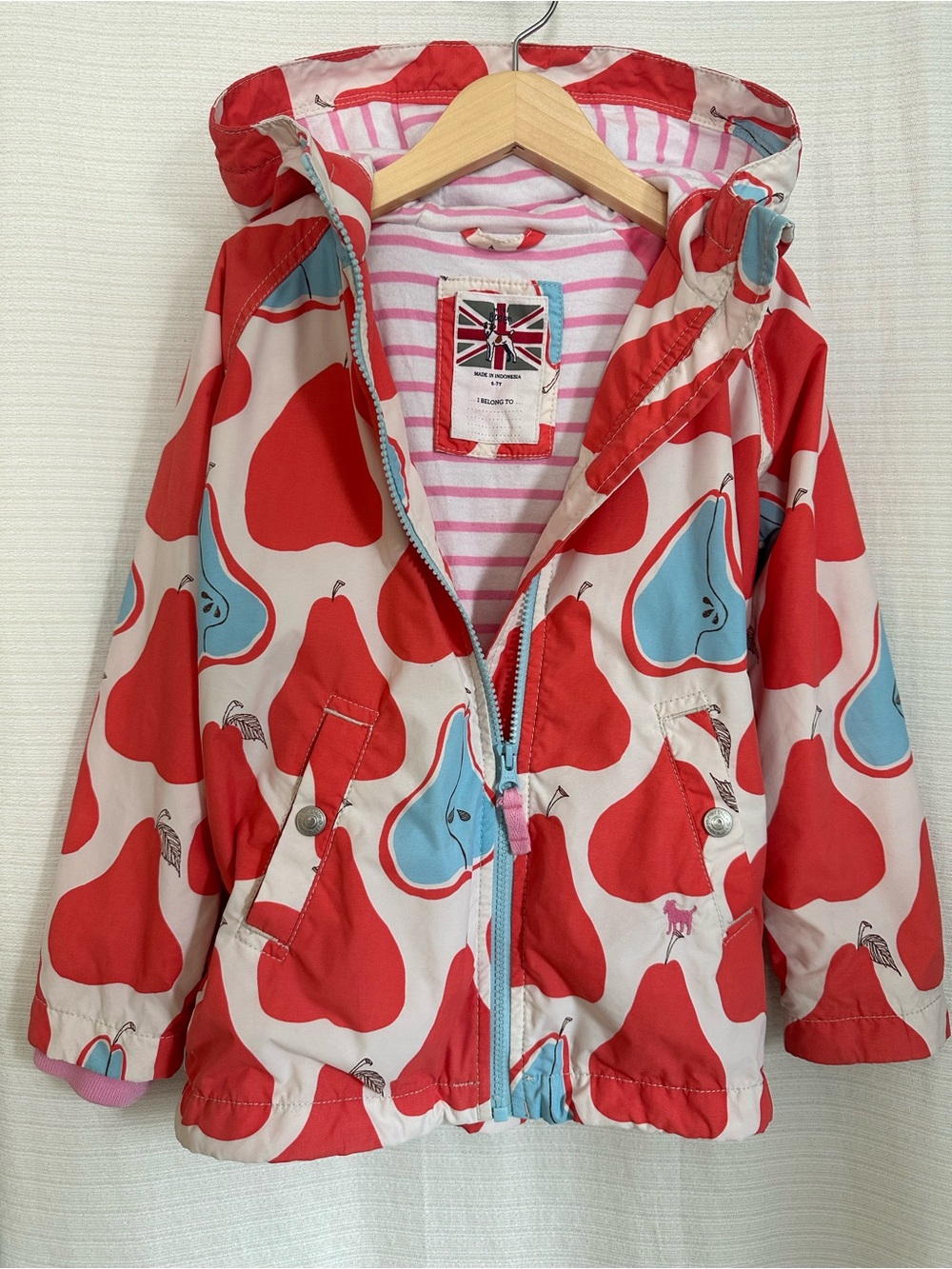 Mini Boden Girls 2012 Pear Print Jersey Lined Anorak Jacket 6-7Y